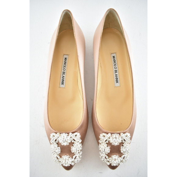 Manolo Blahnik Hangisi Beige Rose Satin Jewel Buckle Ballerina Ballet Flat 36 - Picture 6 of 10